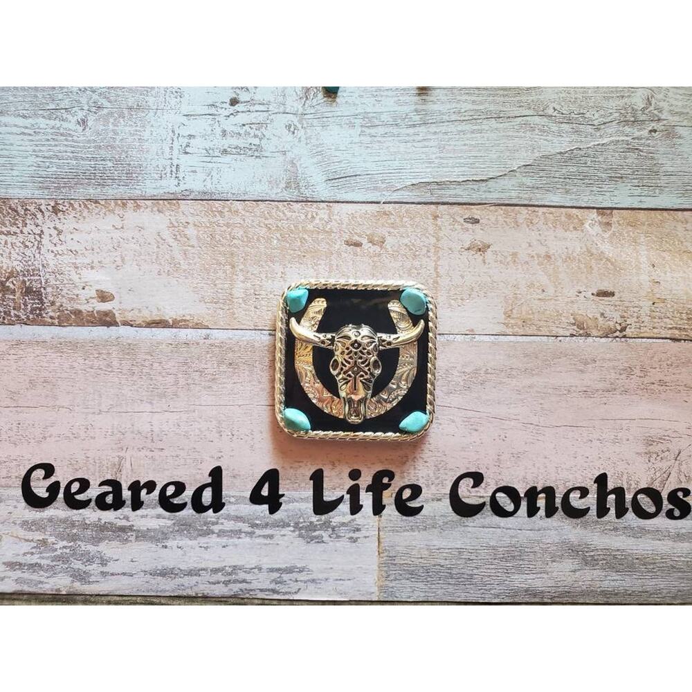 Horseshoe steer head conchos, tack conchos, leather working, saddle conchos,